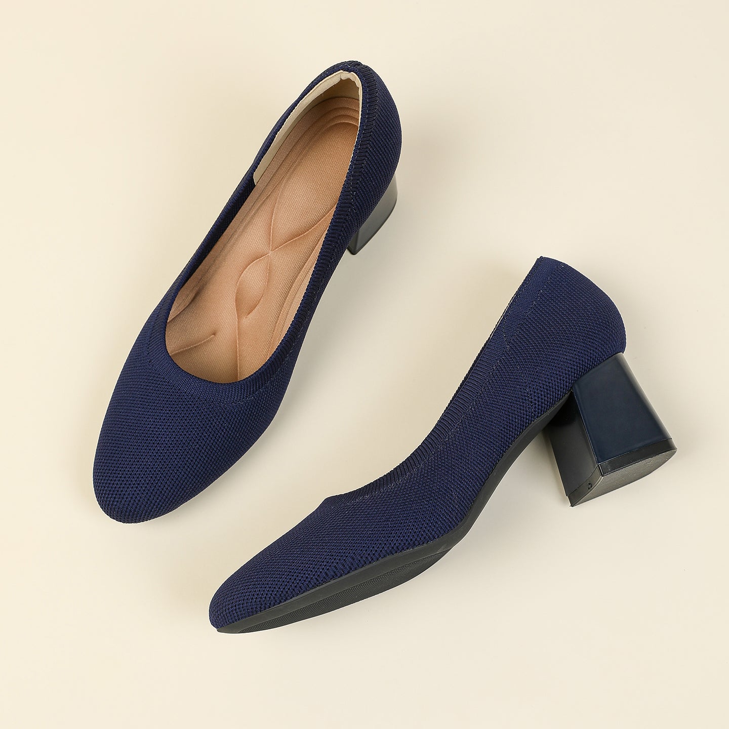 浅口ニットパンプス 5.5cmチャンキーヒール