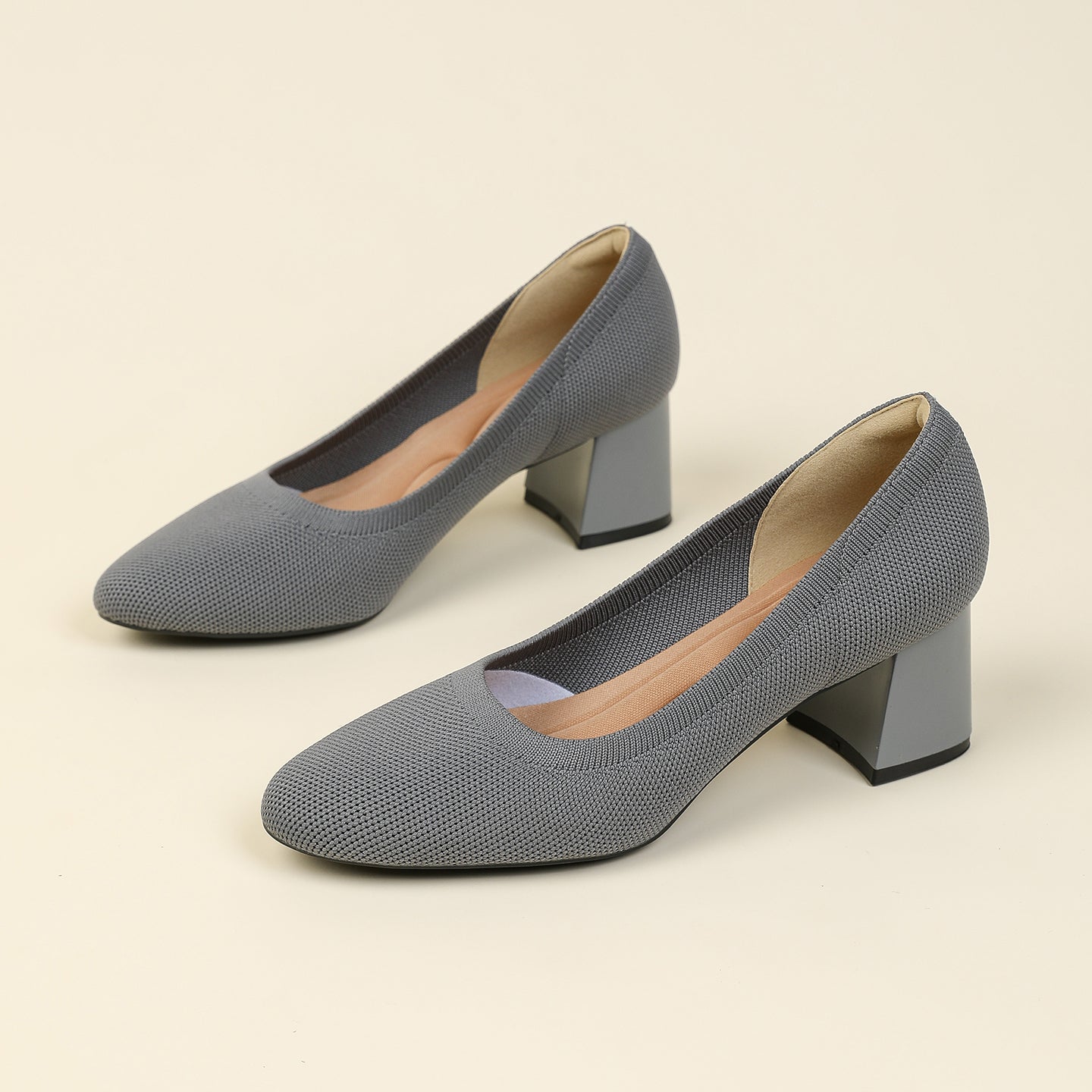 浅口ニットパンプス 5.5cmチャンキーヒール