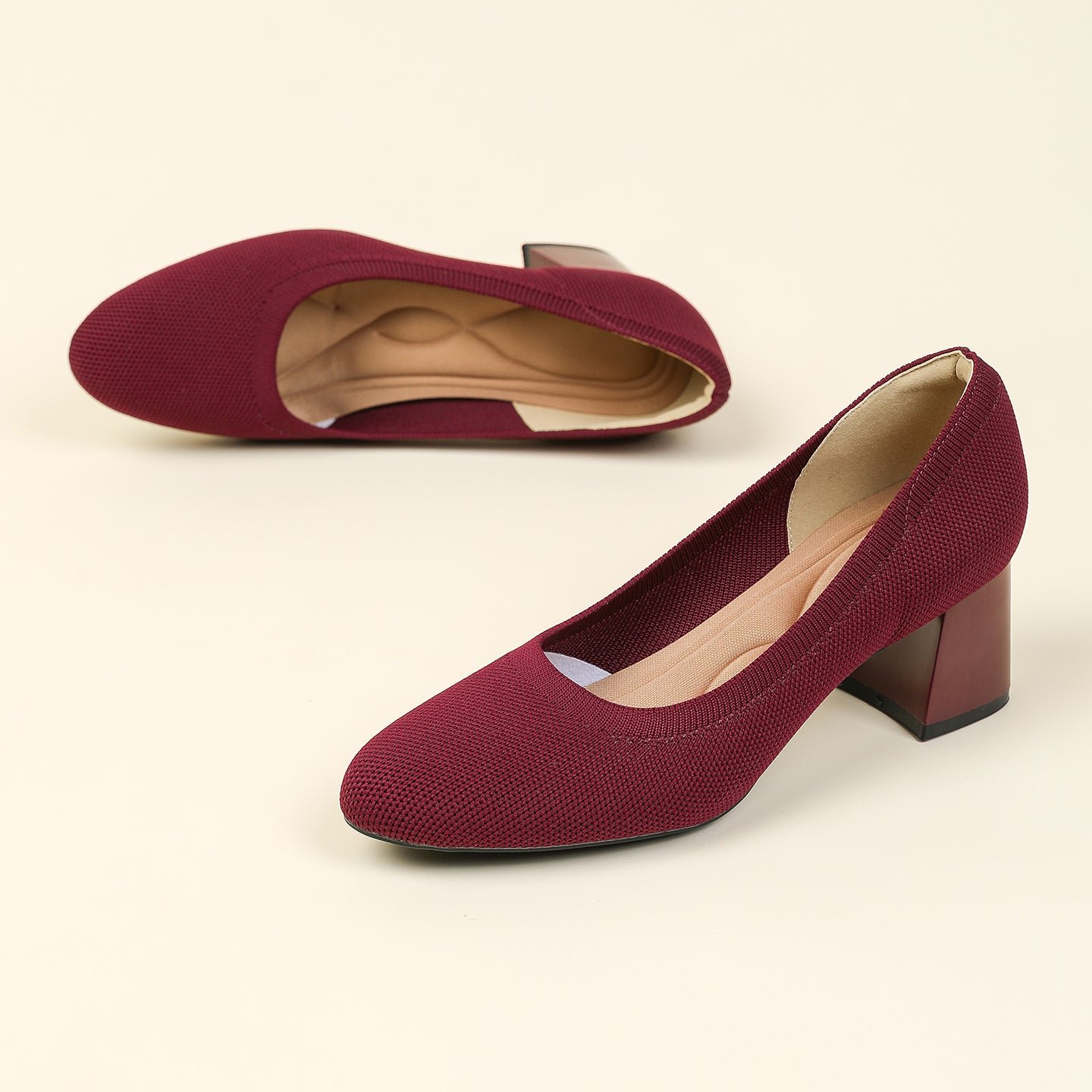 浅口ニットパンプス 5.5cmチャンキーヒール