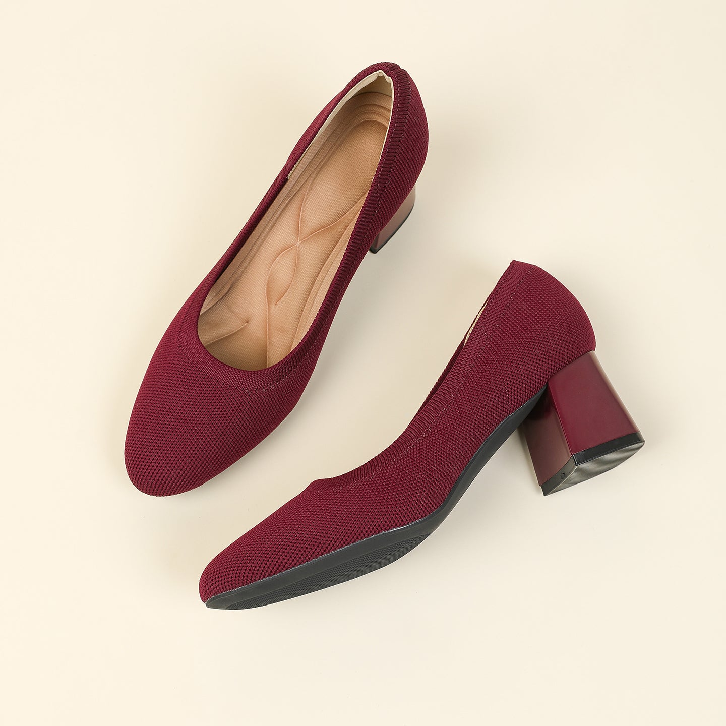 浅口ニットパンプス 5.5cmチャンキーヒール