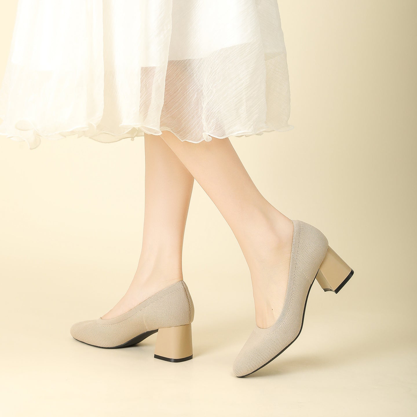 浅口ニットパンプス 5.5cmチャンキーヒール