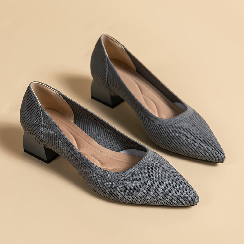 尖ったトゥの浅口粗ヒールカジュアルパンプス（中ヒール4cm）