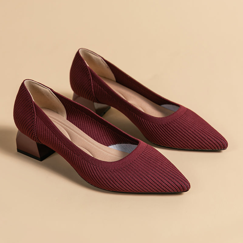 尖ったトゥの浅口粗ヒールカジュアルパンプス（中ヒール4cm）