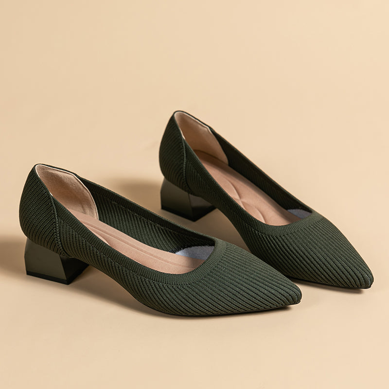 尖ったトゥの浅口粗ヒールカジュアルパンプス（中ヒール4cm）