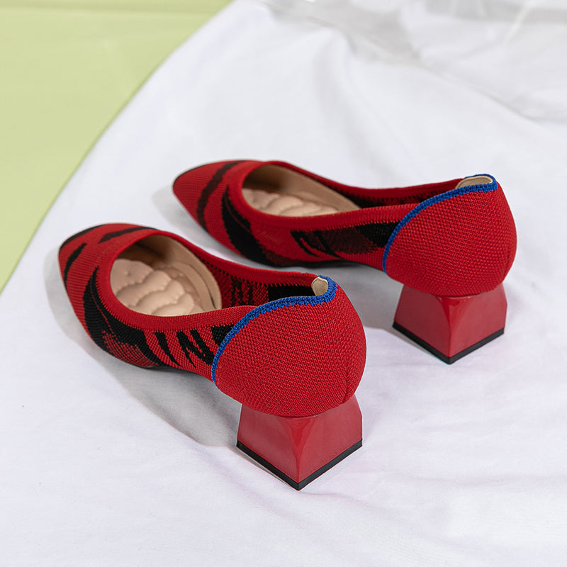 方頭王妃シューズ 太ヒールパンプス 4cmミドルヒール