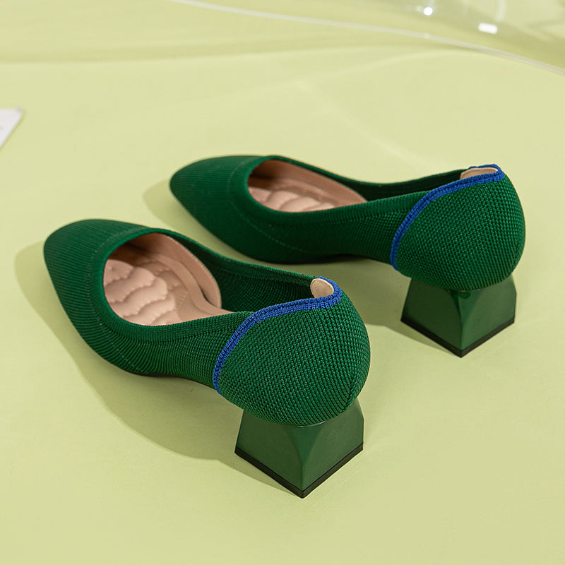 方頭王妃シューズ 太ヒールパンプス 4cmミドルヒール