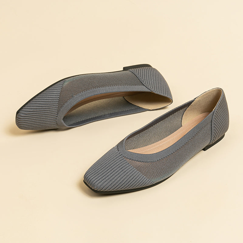 メッシュスクエアトゥ フラットシューズ レディース