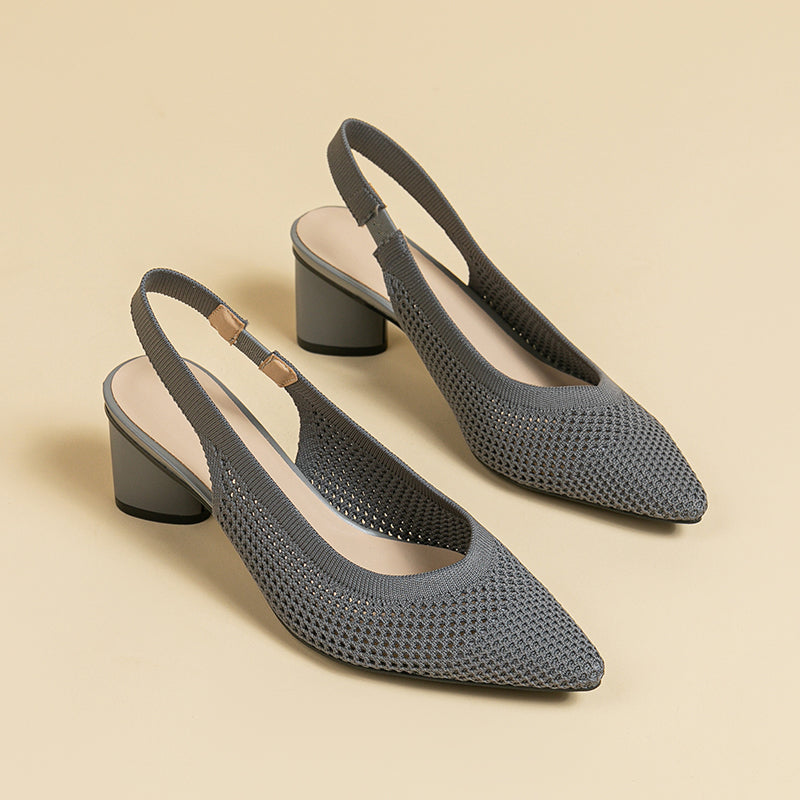 ポインテッドトゥ バックオープン 太ヒールサンダル