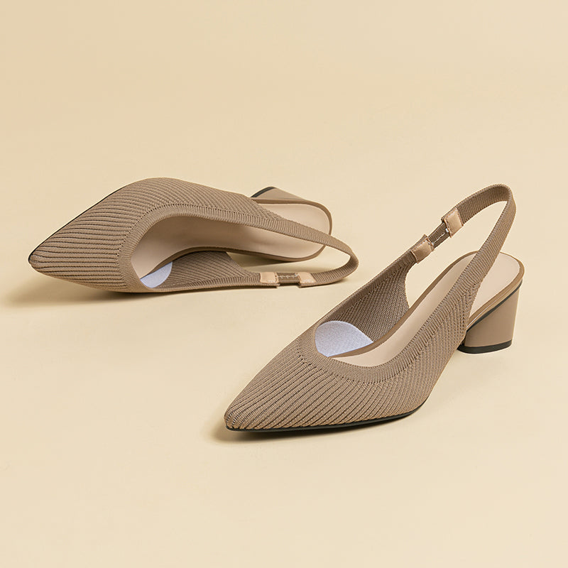 レディース サマーニットサンダル バックストラップ チャンキーヒール