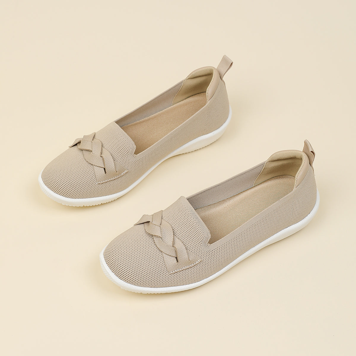 ラウンドトゥ ニット 厚底ウェッジローファー レディース