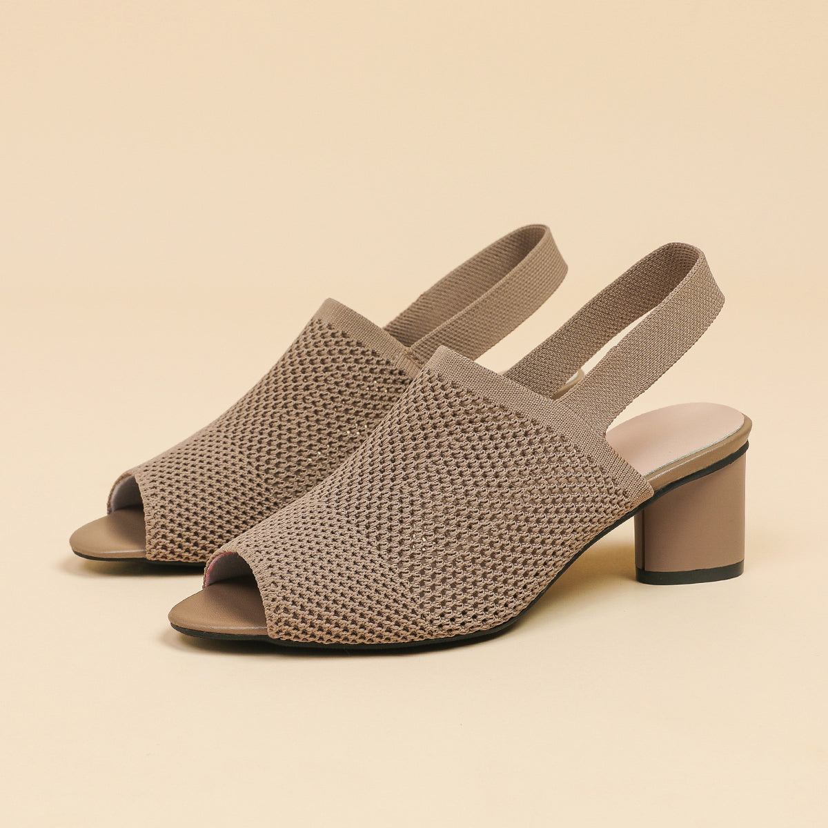 オープントゥ メッシュ チャンキーヒール サンダル