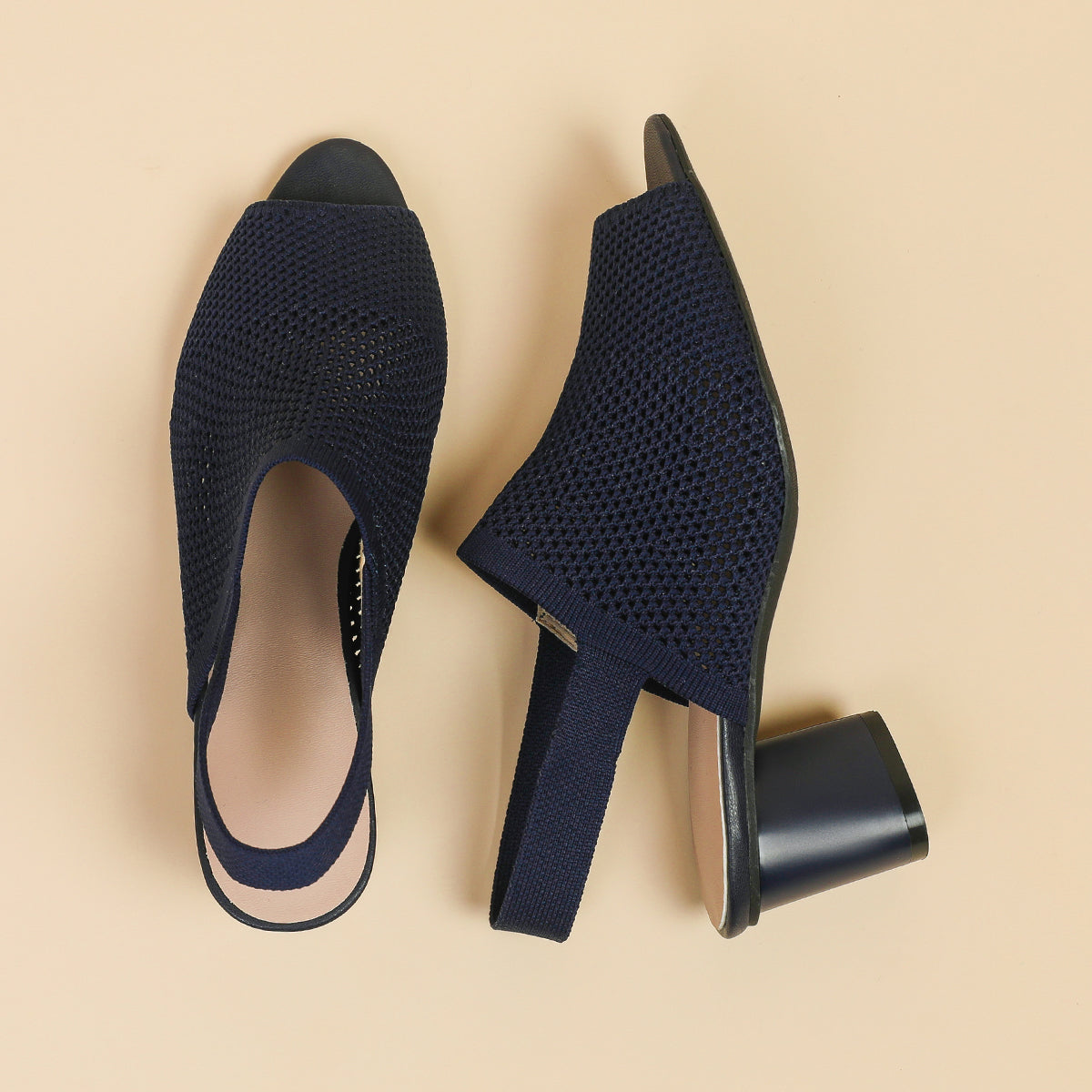 オープントゥ メッシュ チャンキーヒール サンダル