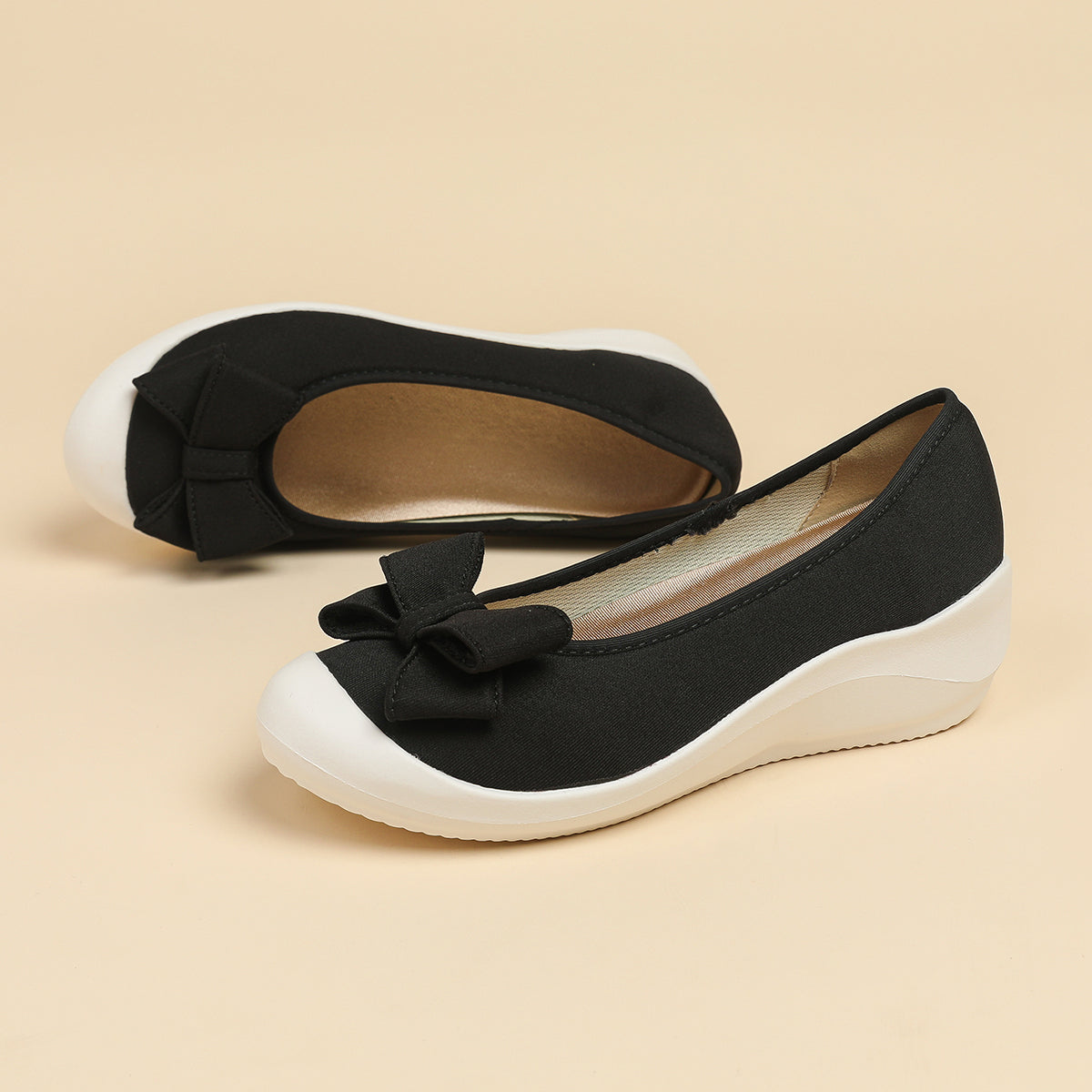 リボン厚底ウェッジシューズ 超軽量デザイン