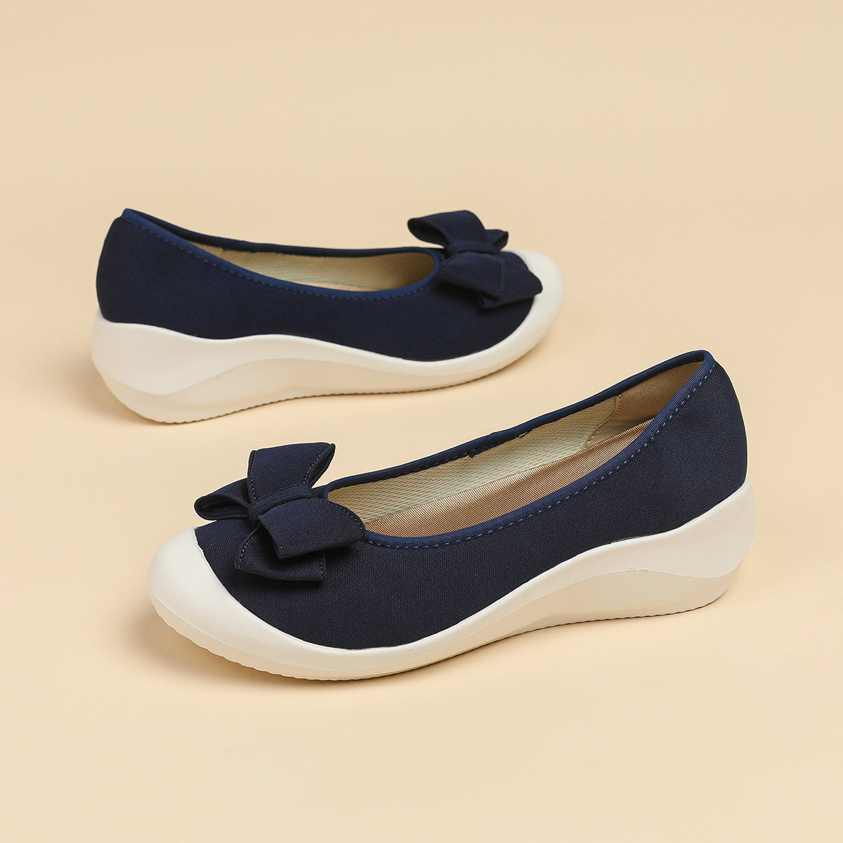 リボン厚底ウェッジシューズ 超軽量デザイン