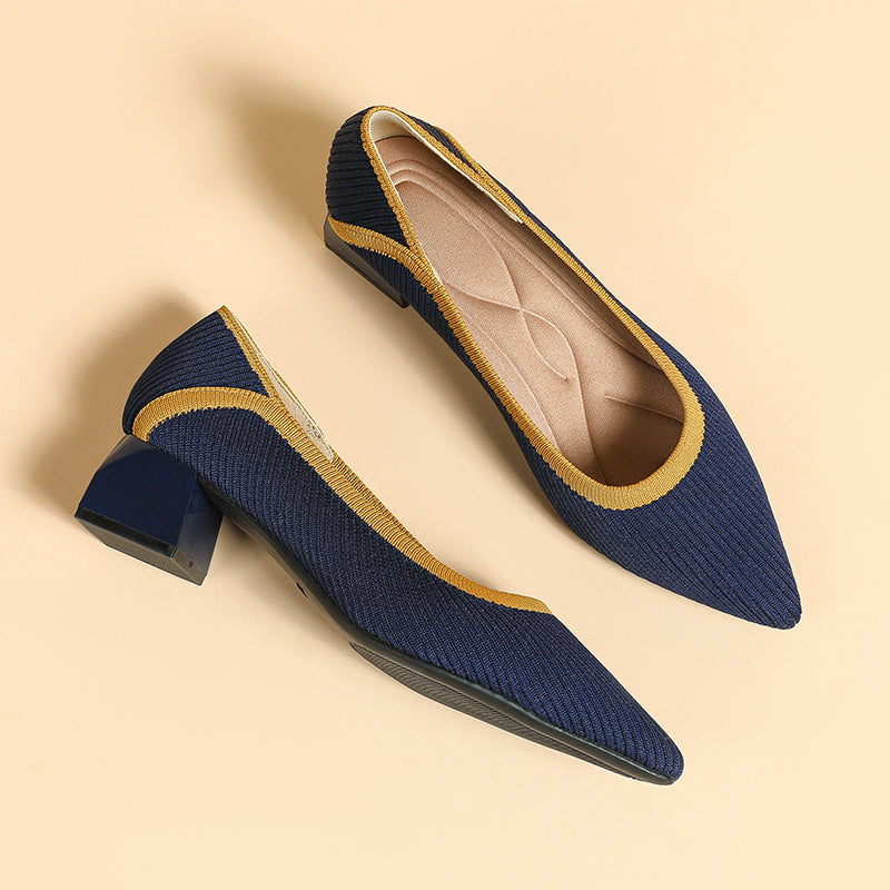 ポインテッドトゥ 浅口 ミドルチャンキーヒール シューズ