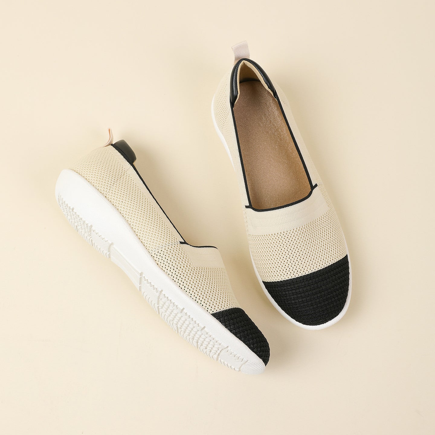 ニット切り替え 厚底 ローファー カジュアルシューズ