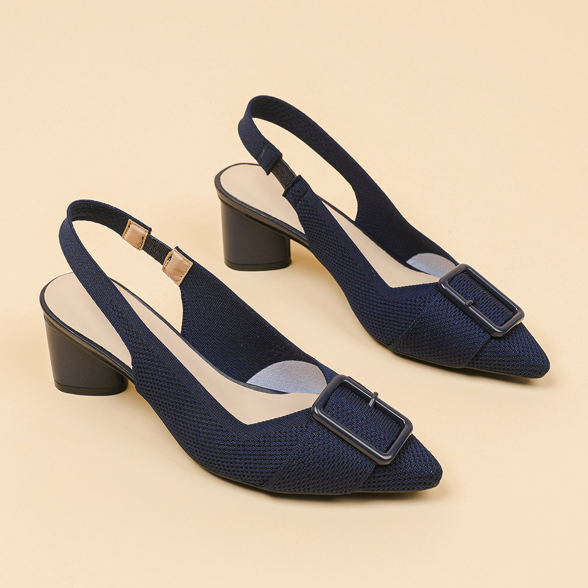 ポインテッドトゥ 浅口 太ヒールサンダル