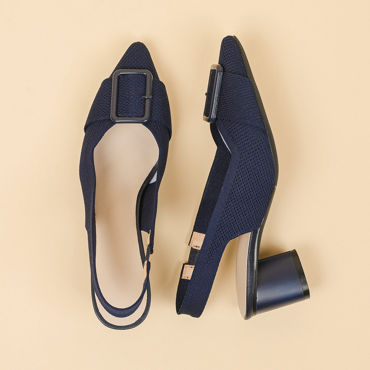 ポインテッドトゥ 浅口 太ヒールサンダル