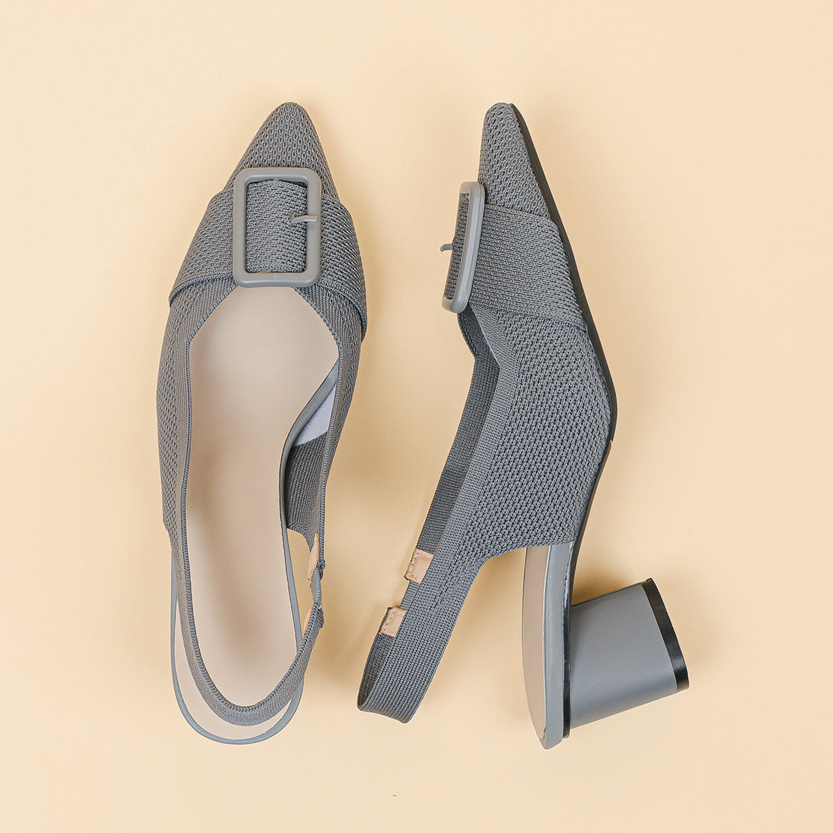 ポインテッドトゥ 浅口 太ヒールサンダル