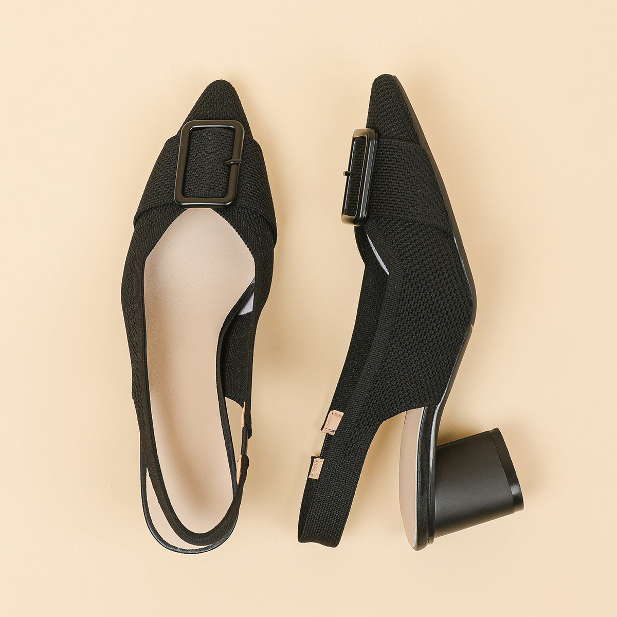 ポインテッドトゥ 浅口 太ヒールサンダル