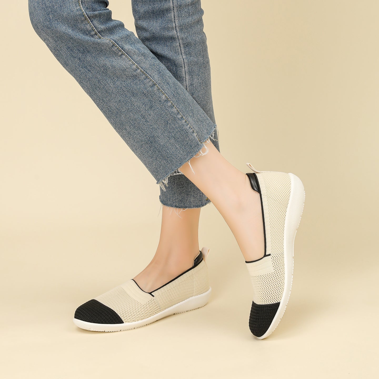 ニット切り替え 厚底 ローファー カジュアルシューズ