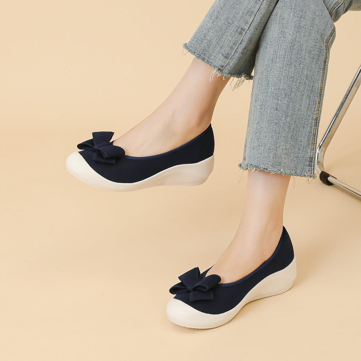 リボン厚底ウェッジシューズ 超軽量デザイン