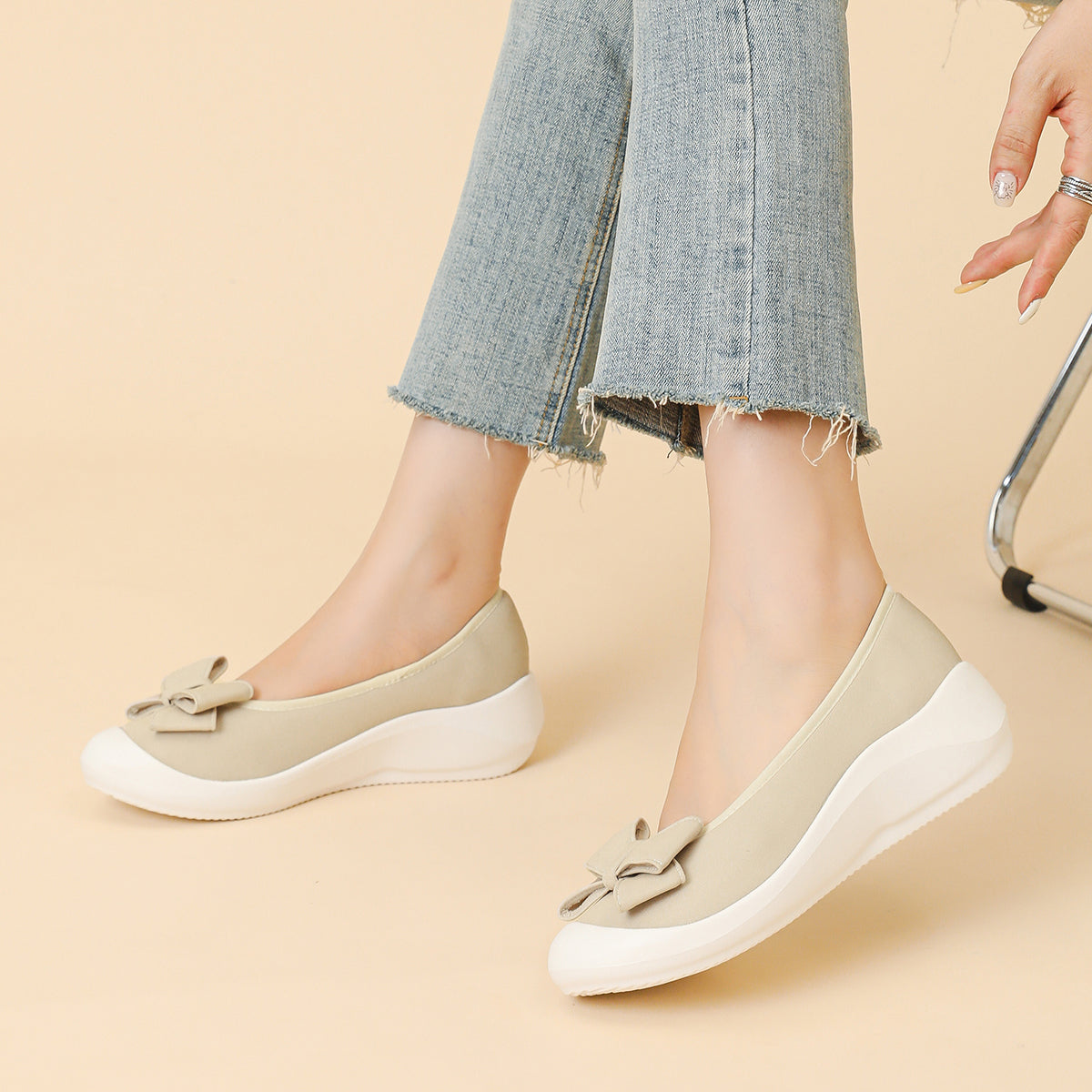 リボン厚底ウェッジシューズ 超軽量デザイン