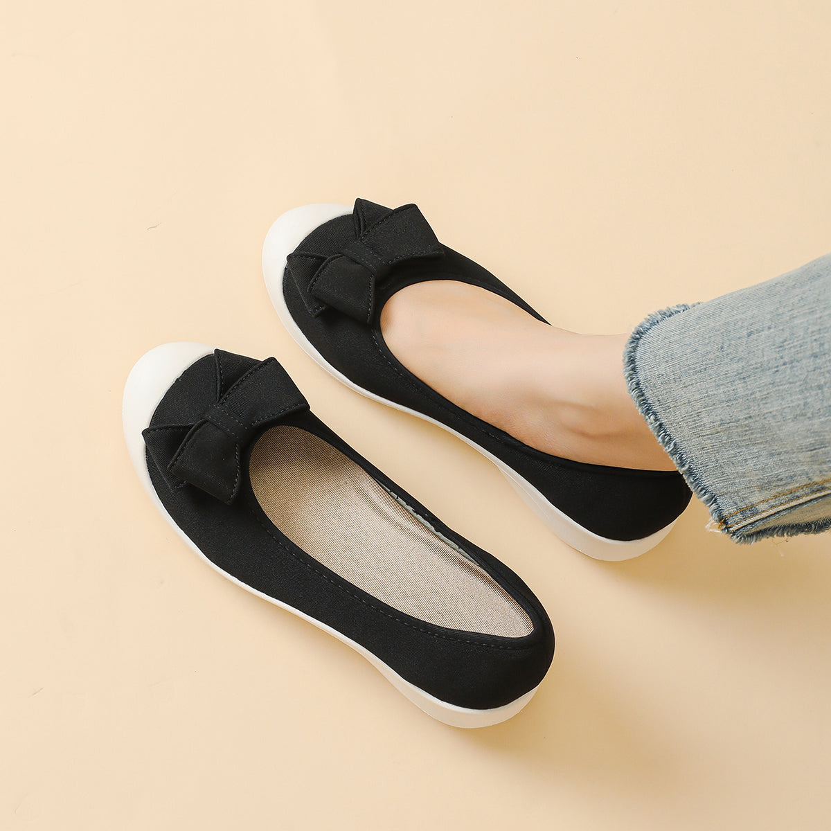 リボン厚底ウェッジシューズ 超軽量デザイン