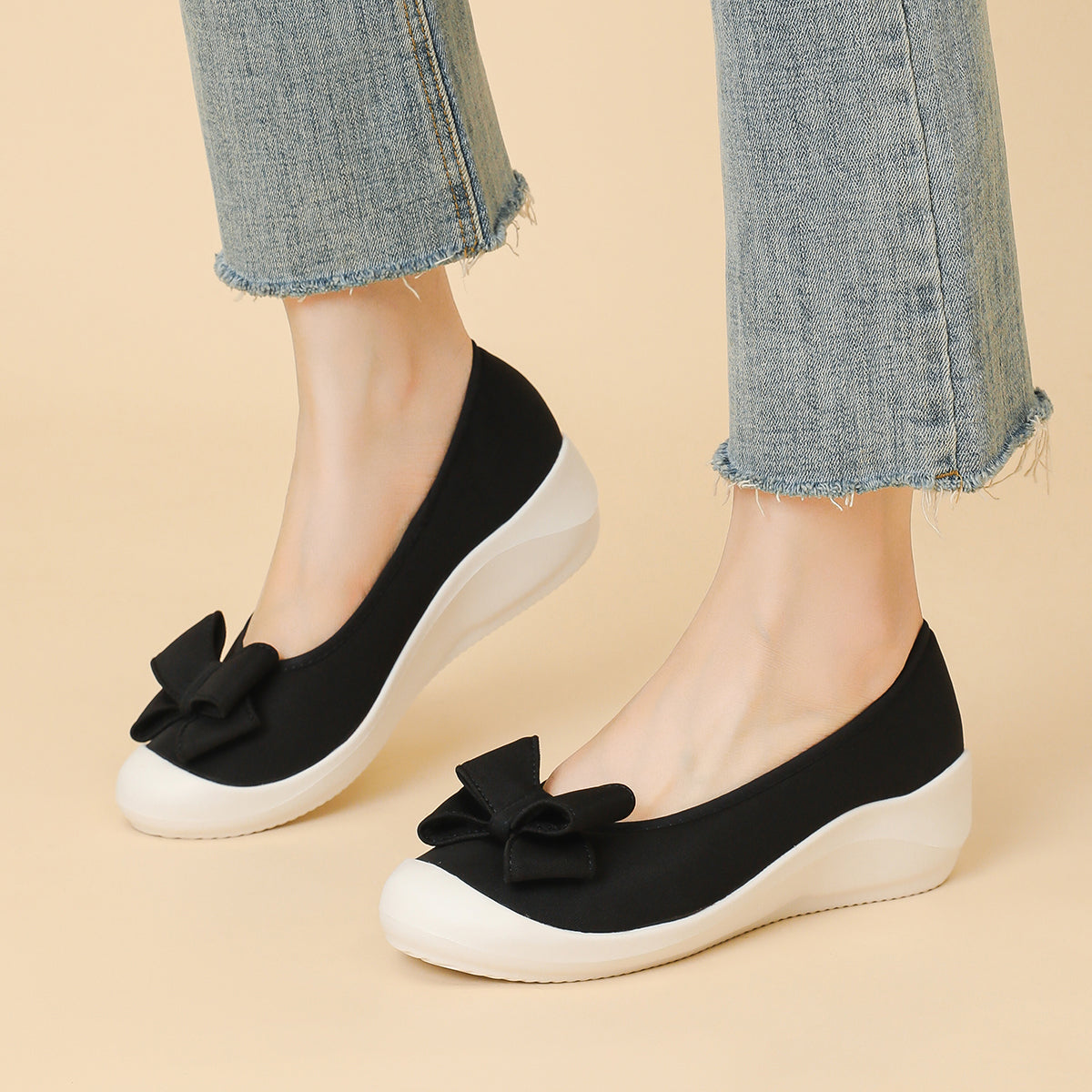 リボン厚底ウェッジシューズ 超軽量デザイン