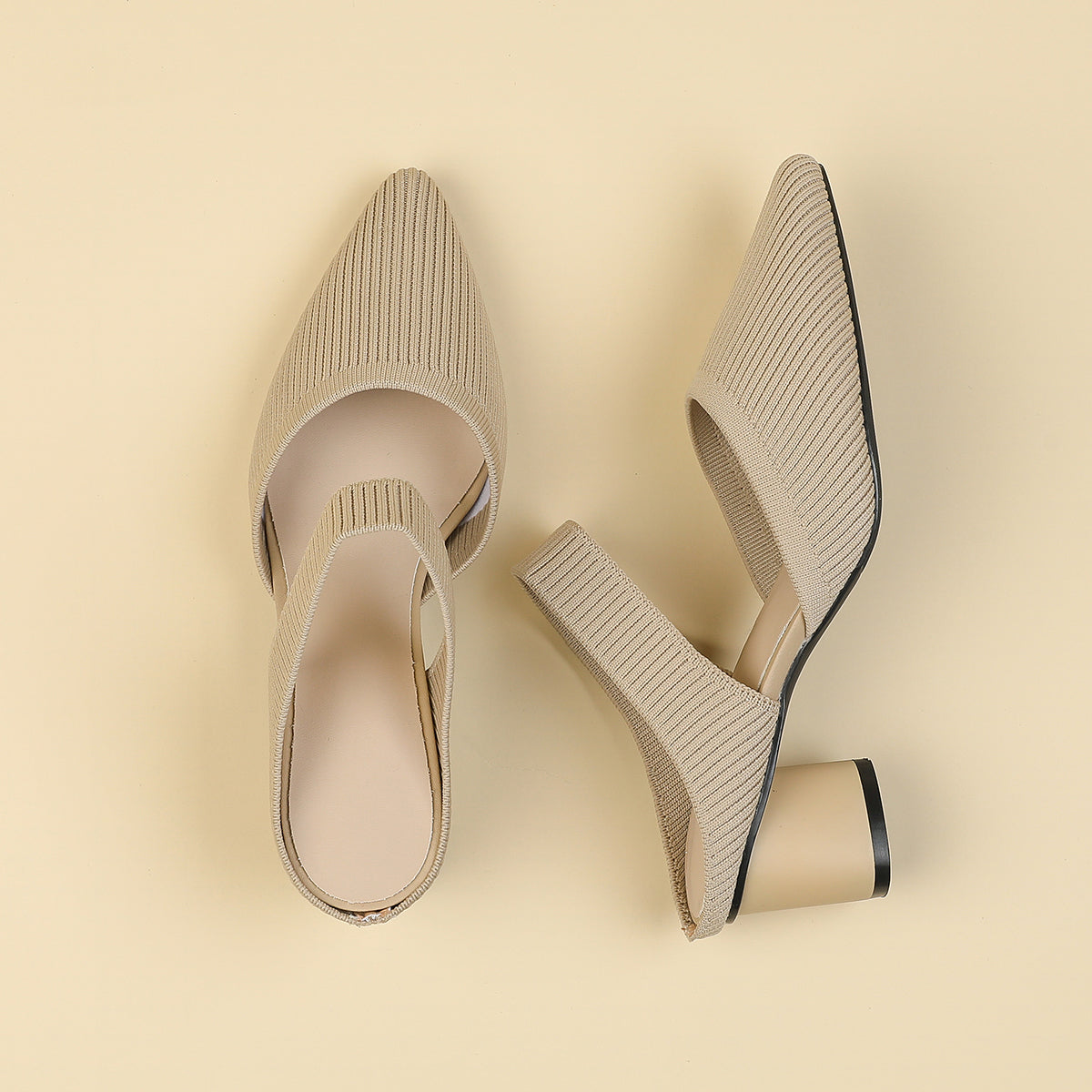 バックレス ワイドストラップ ポインテッドトゥ チャンキーヒール サンダル