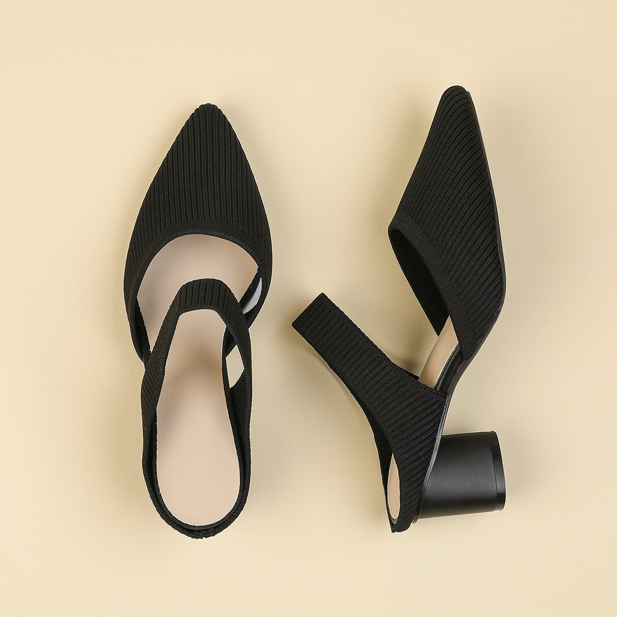 バックレス ワイドストラップ ポインテッドトゥ チャンキーヒール サンダル