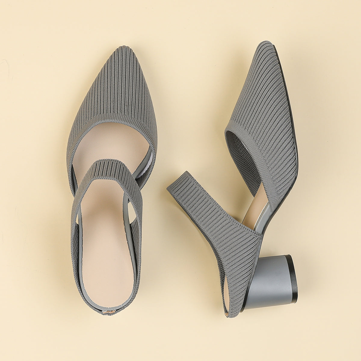 バックレス ワイドストラップ ポインテッドトゥ チャンキーヒール サンダル