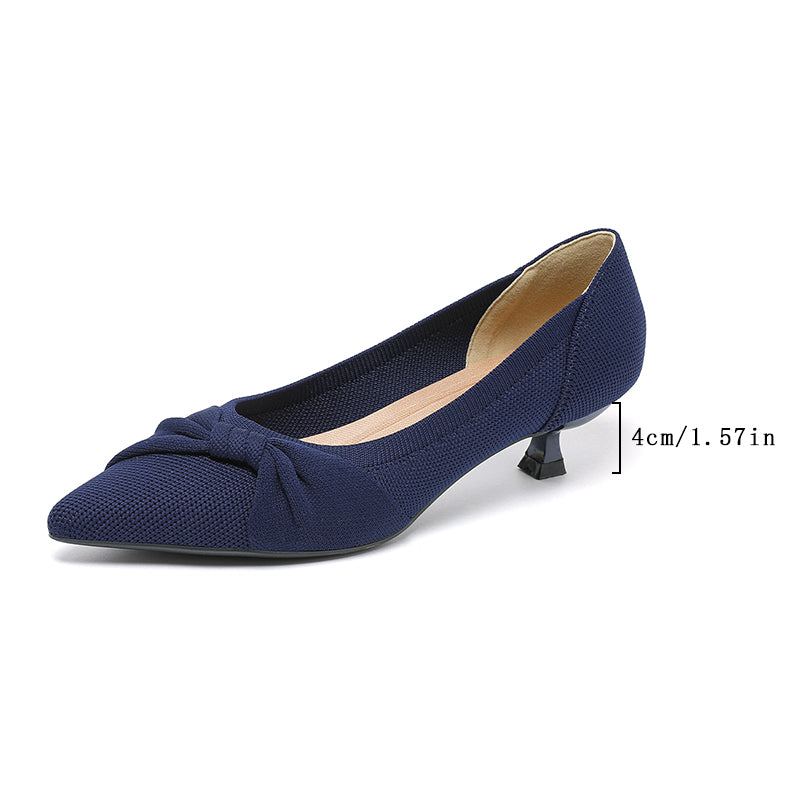 リボン付き ポインテッドトゥ キトゥンヒールパンプス レディース