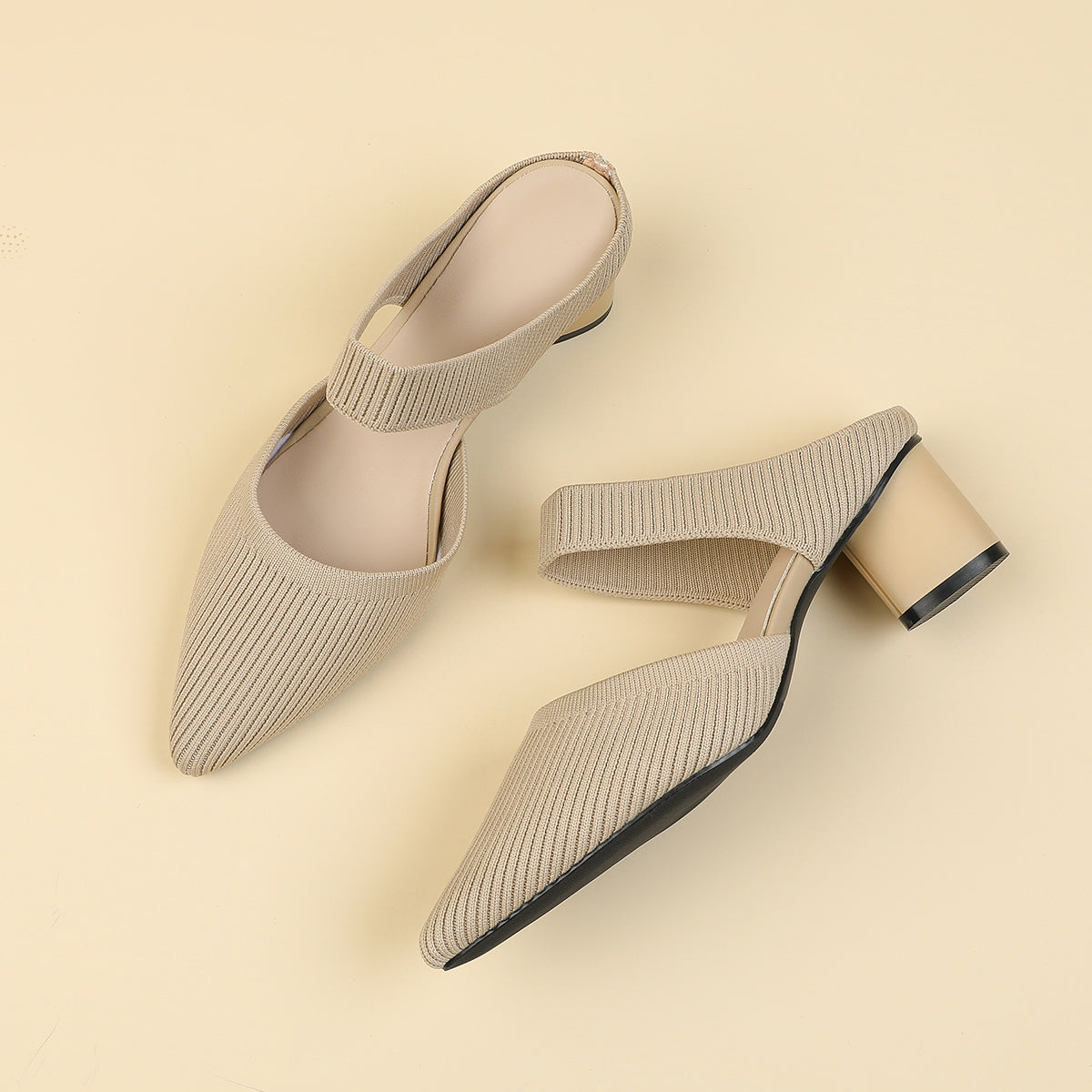 バックレス ワイドストラップ ポインテッドトゥ チャンキーヒール サンダル