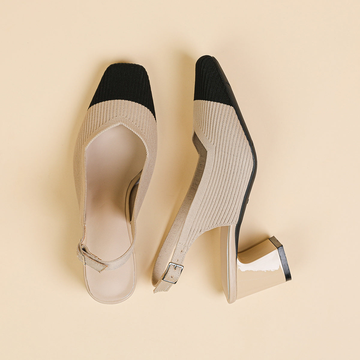 方頭後ろストラップ太ヒールサンダル（5.5cmヒール）