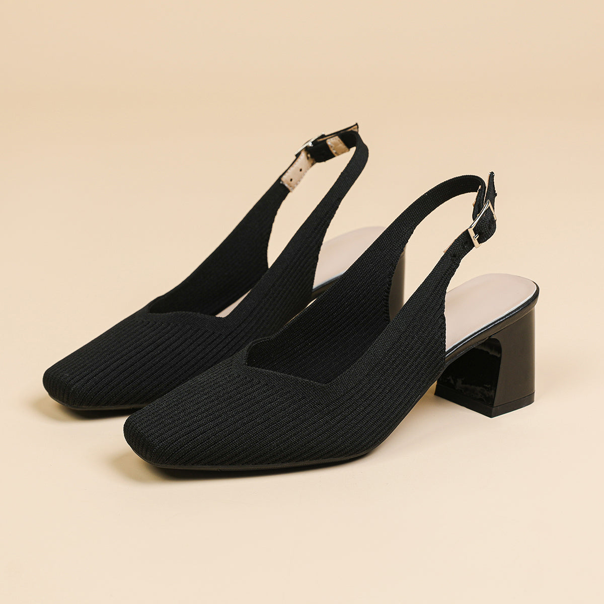 方頭後ろストラップ太ヒールサンダル（5.5cmヒール）