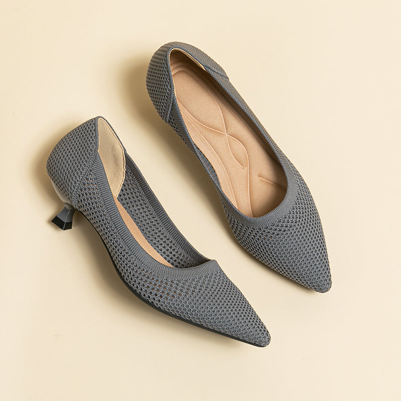 透気 軽量 小猫ヒール パンプス ポインテッドトゥ カジュアルシューズ