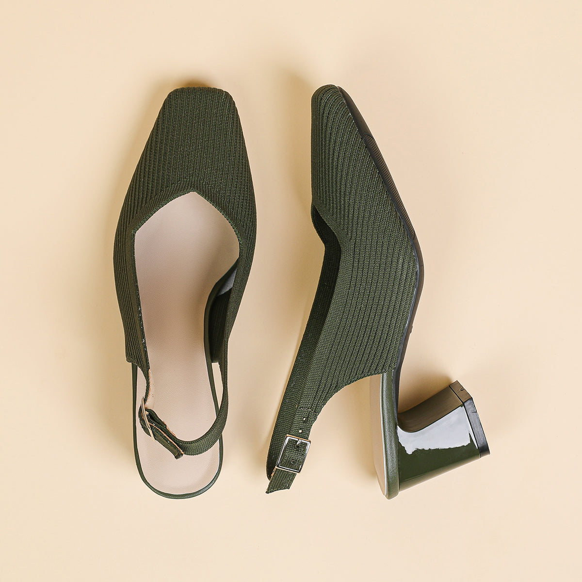 方頭後ろストラップ太ヒールサンダル（5.5cmヒール）