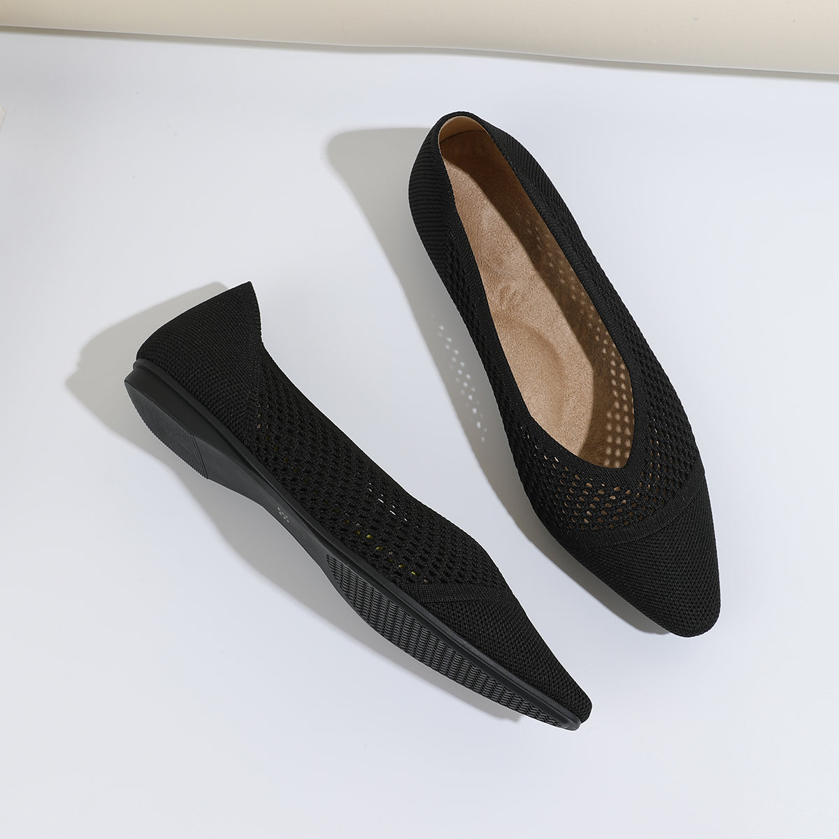 レディース ニット平底シューズ 通気性 軽量 快適