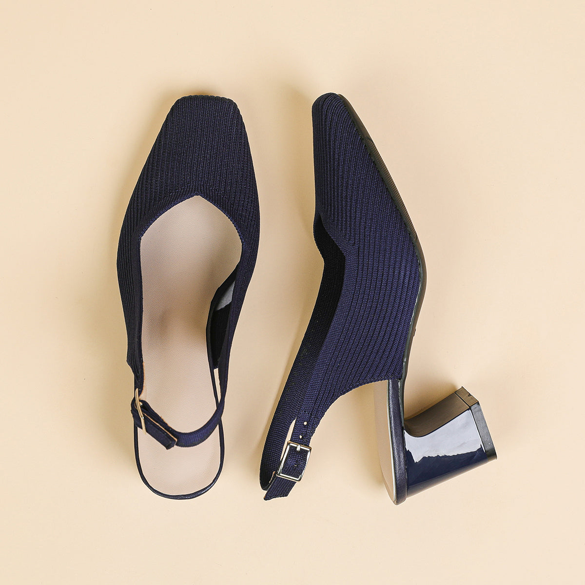 方頭後ろストラップ太ヒールサンダル（5.5cmヒール）