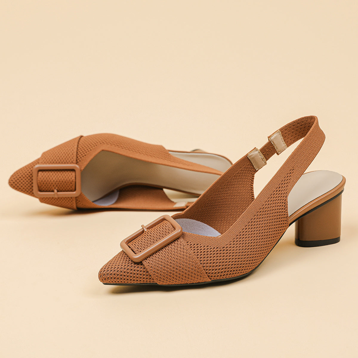 ポインテッドトゥ 浅口 太ヒールサンダル