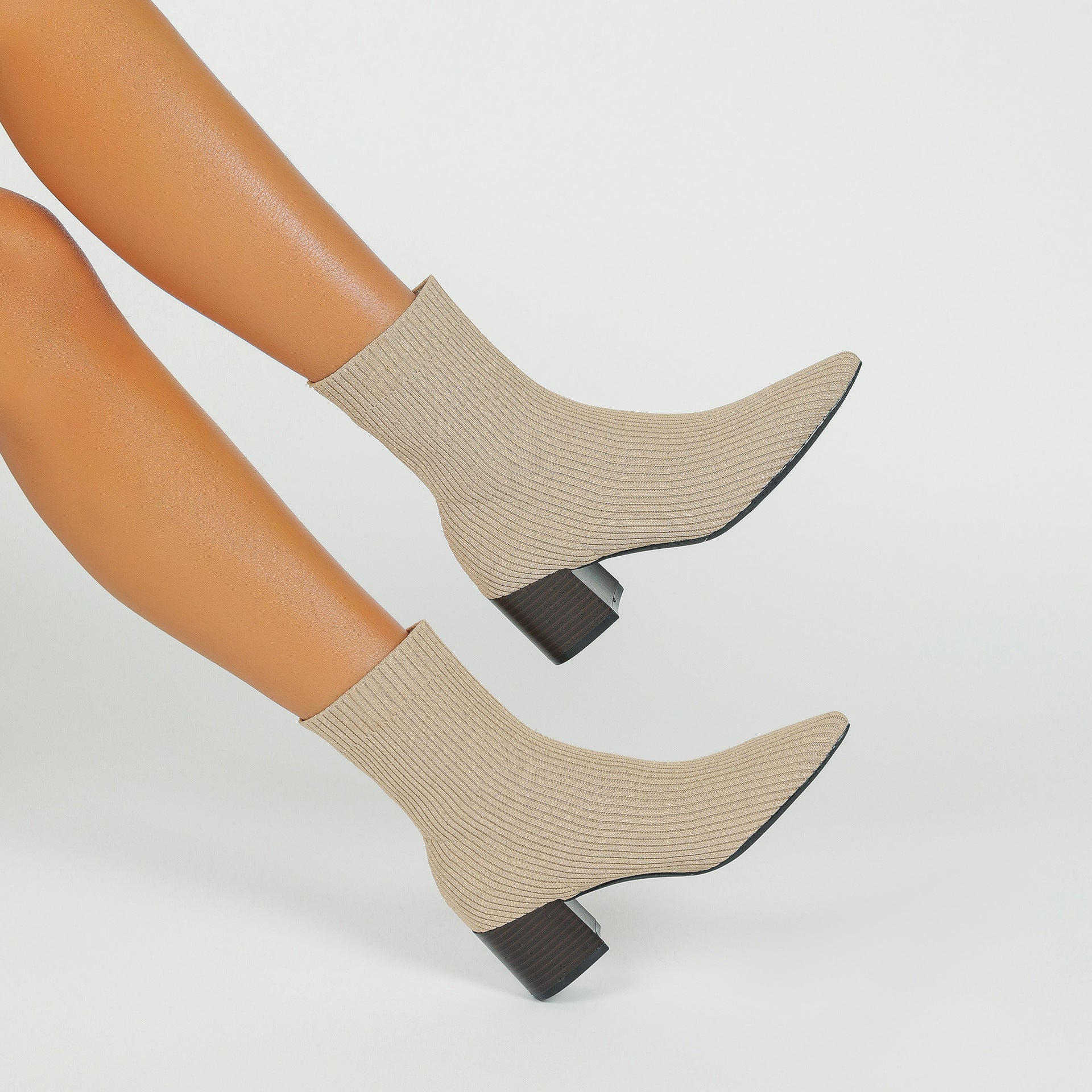 尖頭ニットソックスショートブーツ 5.5cmチャンキーヒール