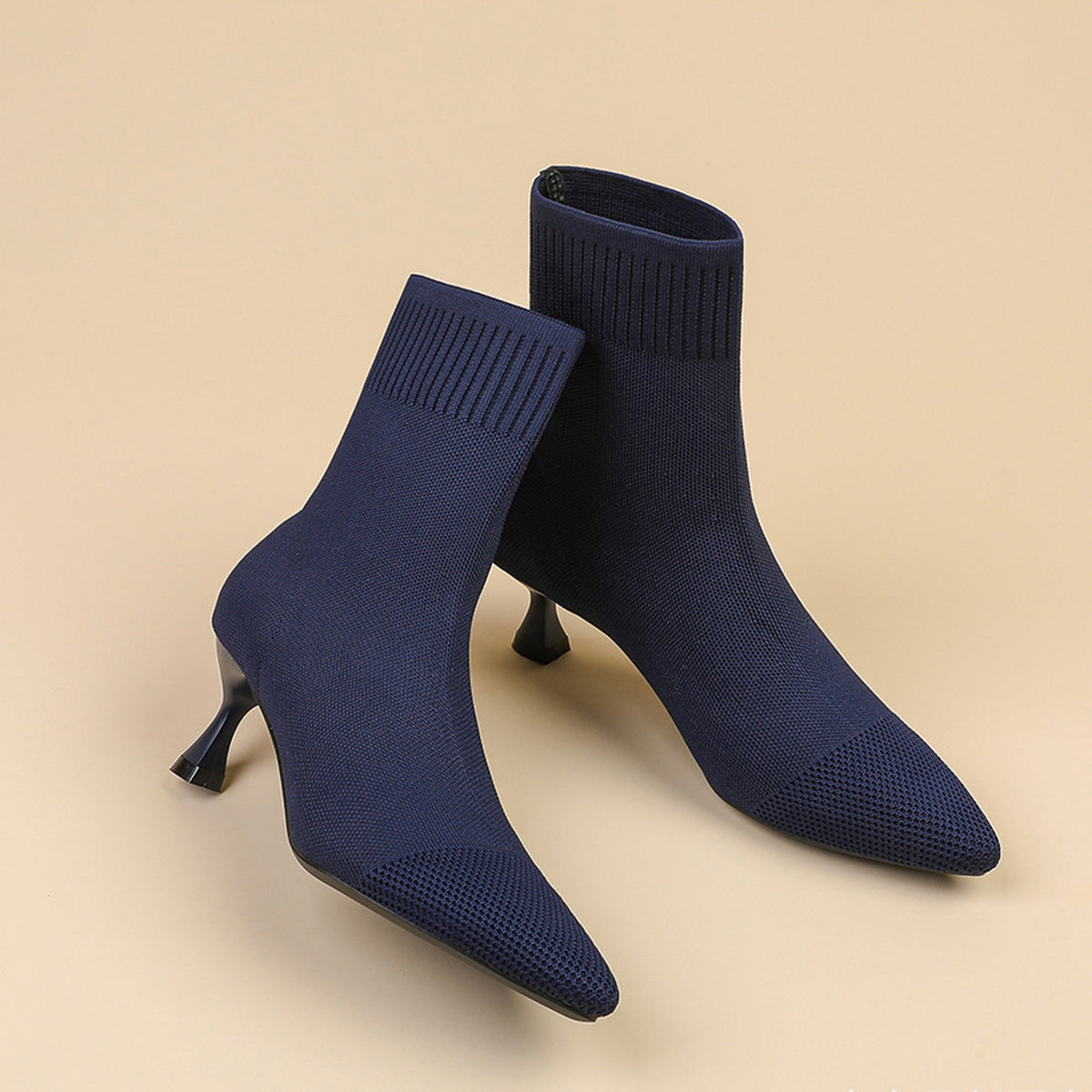 尖頭ニットピンヒールショートブーツ レディース