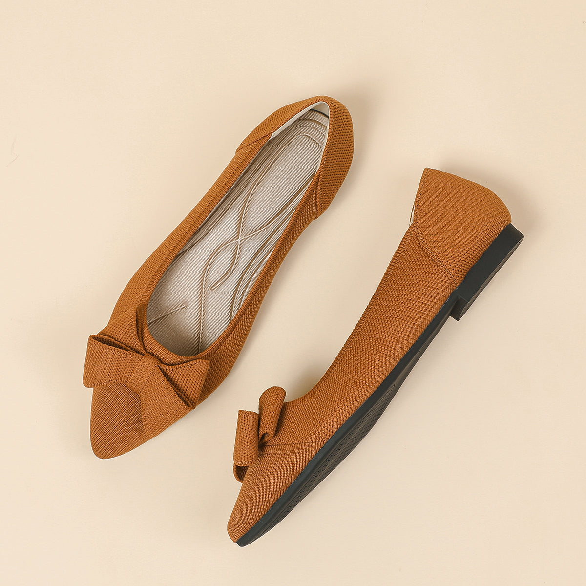 尖トゥリボンフラットシューズ（1.5cmソール）