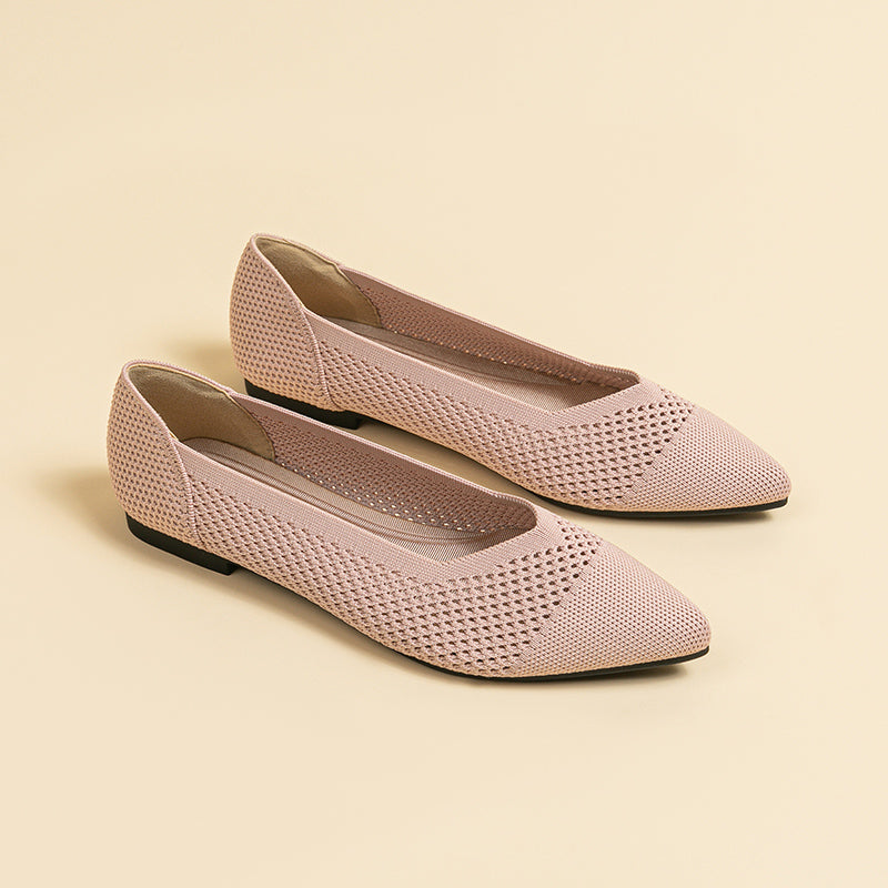 尖頭ニット鏤空フラットシューズ
