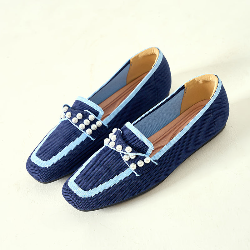 ポインテッドトゥ パール装飾 フラットローファー 防水・通気