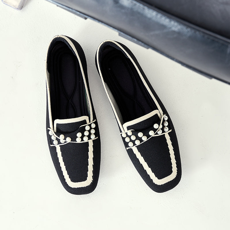 ポインテッドトゥ パール装飾 フラットローファー 防水・通気