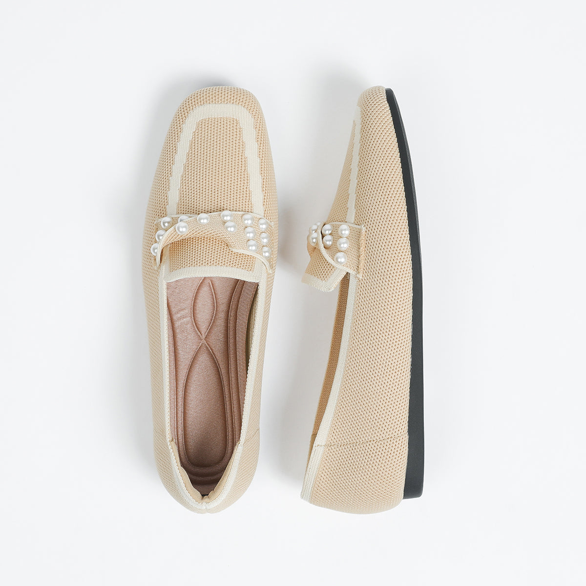 ポインテッドトゥ パール装飾 フラットローファー 防水・通気