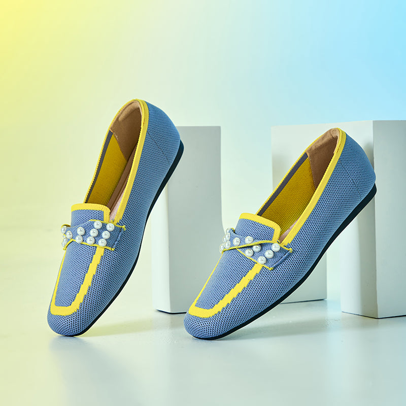 ポインテッドトゥ パール装飾 フラットローファー 防水・通気