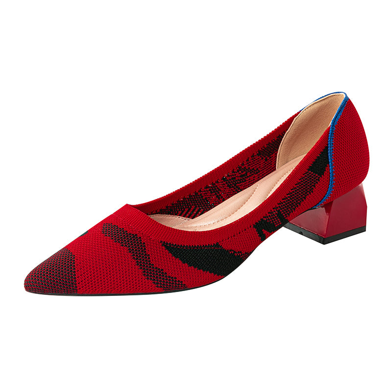 尖ったトゥの浅口粗ヒールカジュアルパンプス（中ヒール4cm）